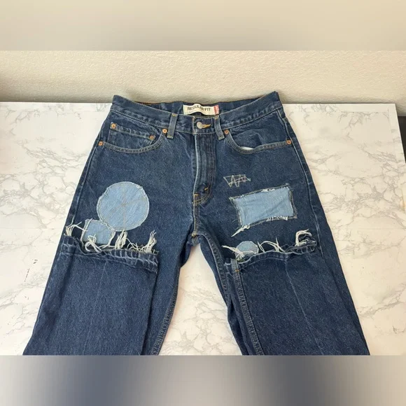 Vintage Mens LEVIS 505 Straight Leg Jeans 31x30 Red Tab Regular Fit Patches - Picture 3 of 7